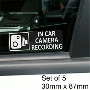 5 x Small In Car Camera Recording Stickers-CCTV Signs-Van,Lorry,Truck,Taxi,Bus,Mini Cab,Minicab-Security-Window-Go Pro,Dashcam